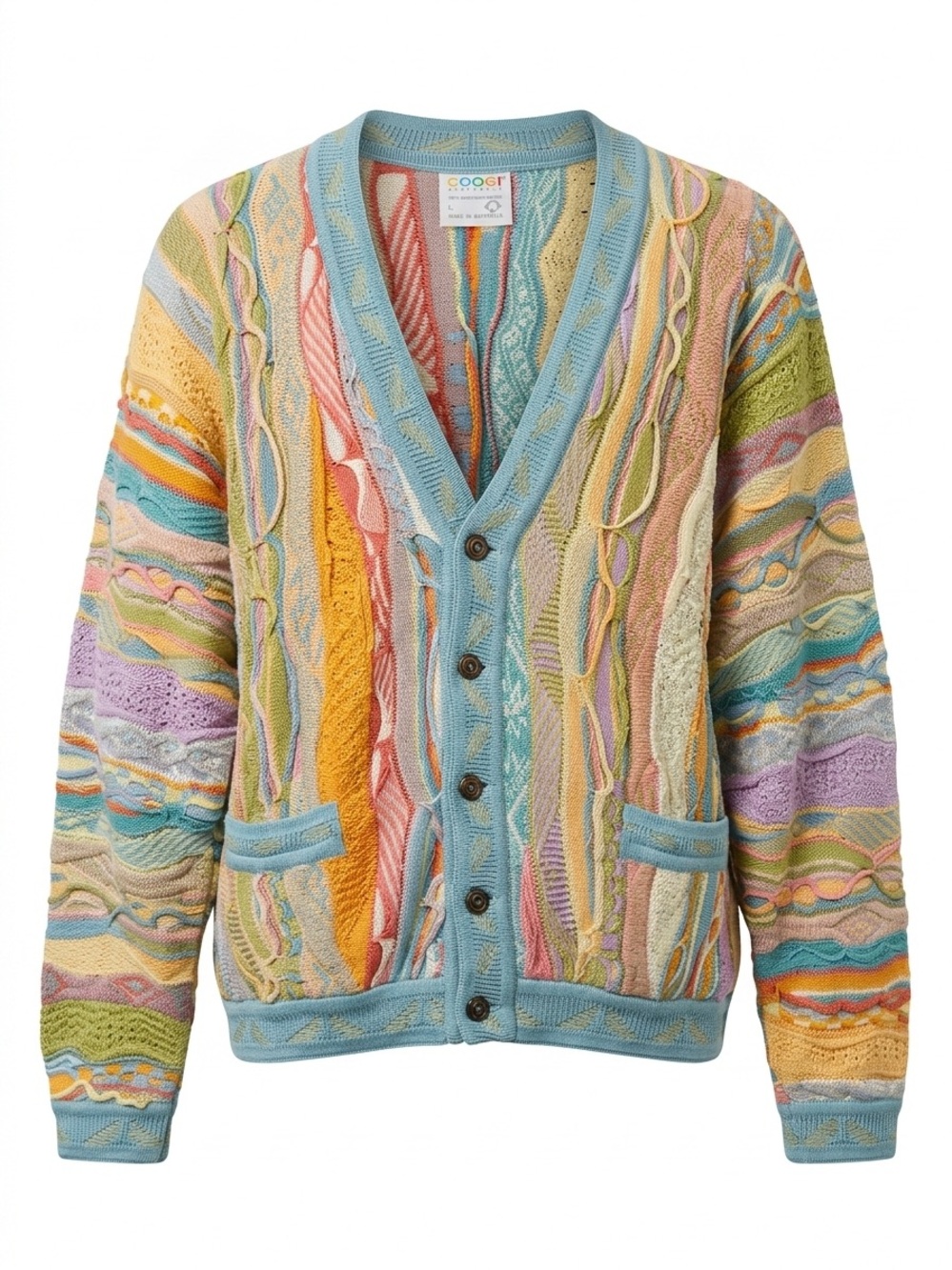 VTG Coogi Australia Pastel Multicolor 3D Knit Cardigan Sweater Men's L